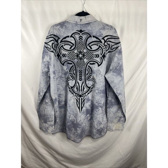 Roar Signature Button-Up Blue Shirt w/ Embroidered Slash Designs Mens Size XXL - Picture 8 of 13